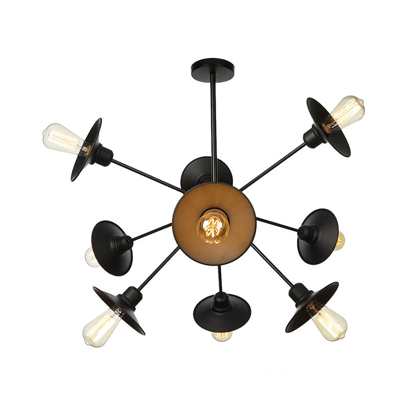 Black Flare Shade Chandelier Lighting Fixture Factory Metal 9/12/15 Lights Living Room Hanging Ceiling Light with Sputnik Design Clearhalo 'Cast Iron' 'Ceiling Lights' 'Chandeliers' 'Industrial Chandeliers' 'Industrial' 'Metal' 'Middle Century Chandeliers' 'Rustic Chandeliers' 'Tiffany' Lighting' 1422950