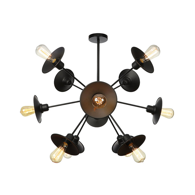 Black Flare Shade Chandelier Lighting Fixture Factory Metal 9/12/15 Lights Living Room Hanging Ceiling Light with Sputnik Design Clearhalo 'Cast Iron' 'Ceiling Lights' 'Chandeliers' 'Industrial Chandeliers' 'Industrial' 'Metal' 'Middle Century Chandeliers' 'Rustic Chandeliers' 'Tiffany' Lighting' 1422954