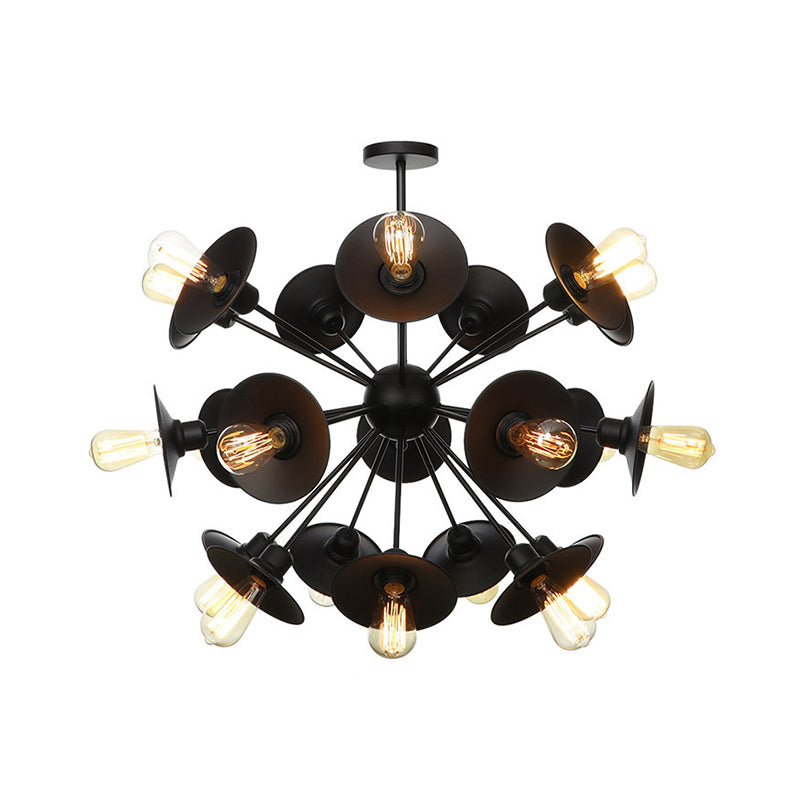 Black Flare Shade Chandelier Lighting Fixture Factory Metal 9/12/15 Lights Living Room Hanging Ceiling Light with Sputnik Design Clearhalo 'Cast Iron' 'Ceiling Lights' 'Chandeliers' 'Industrial Chandeliers' 'Industrial' 'Metal' 'Middle Century Chandeliers' 'Rustic Chandeliers' 'Tiffany' Lighting' 1422958