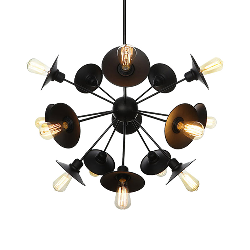 Black Flare Shade Chandelier Lighting Fixture Factory Metal 9/12/15 Lights Living Room Hanging Ceiling Light with Sputnik Design Clearhalo 'Cast Iron' 'Ceiling Lights' 'Chandeliers' 'Industrial Chandeliers' 'Industrial' 'Metal' 'Middle Century Chandeliers' 'Rustic Chandeliers' 'Tiffany' Lighting' 1422962