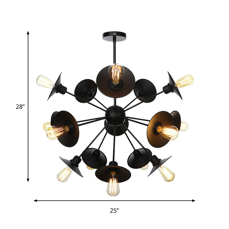 Black Flare Shade Chandelier Lighting Fixture Factory Metal 9/12/15 Lights Living Room Hanging Ceiling Light with Sputnik Design Clearhalo 'Cast Iron' 'Ceiling Lights' 'Chandeliers' 'Industrial Chandeliers' 'Industrial' 'Metal' 'Middle Century Chandeliers' 'Rustic Chandeliers' 'Tiffany' Lighting' 1422963