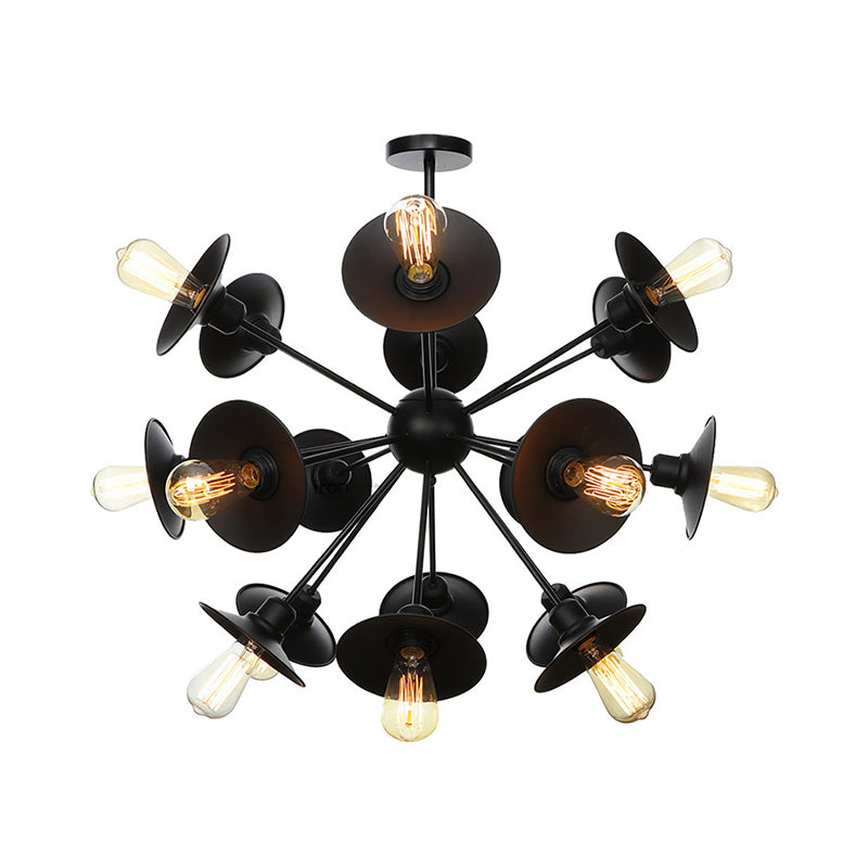 Black Flare Shade Chandelier Lighting Fixture Factory Metal 9/12/15 Lights Living Room Hanging Ceiling Light with Sputnik Design Clearhalo 'Cast Iron' 'Ceiling Lights' 'Chandeliers' 'Industrial Chandeliers' 'Industrial' 'Metal' 'Middle Century Chandeliers' 'Rustic Chandeliers' 'Tiffany' Lighting' 1422966