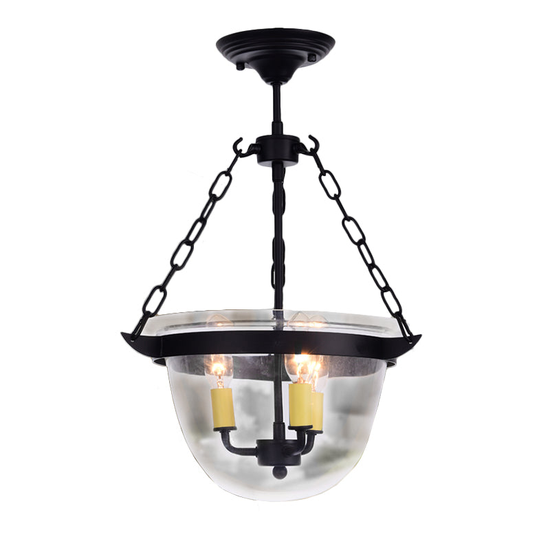 Domed Dining Room Chandelier Pendant Light Industrial Clear Glass 3-Light Black Hanging Fixture with Chain Clearhalo 'Ceiling Lights' 'Chandeliers' 'Glass shade' 'Glass' 'Industrial Chandeliers' 'Industrial' 'Middle Century Chandeliers' 'Pendant Lights' 'Tiffany' Lighting' 142299