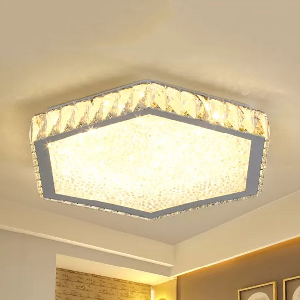 Contemporary Hexagon Ceiling Mount Light Clear Crystal Ceiling Lamp for Foyer White Warm Clearhalo 'Ceiling Lights' 'Close To Ceiling Lights' 'Close to ceiling' 'Flush mount' Lighting' 14230