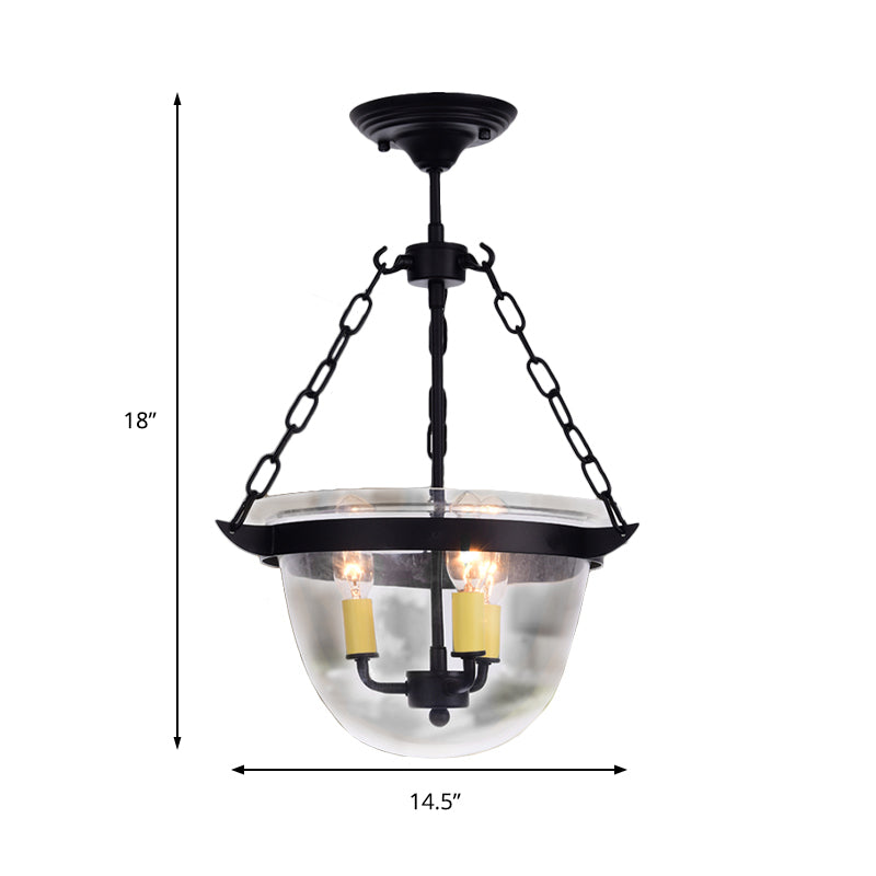 Domed Dining Room Chandelier Pendant Light Industrial Clear Glass 3-Light Black Hanging Fixture with Chain Clearhalo 'Ceiling Lights' 'Chandeliers' 'Glass shade' 'Glass' 'Industrial Chandeliers' 'Industrial' 'Middle Century Chandeliers' 'Pendant Lights' 'Tiffany' Lighting' 142300