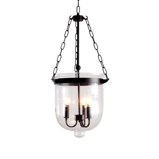 Domed Dining Room Chandelier Pendant Light Industrial Clear Glass 3-Light Black Hanging Fixture with Chain Clearhalo 'Ceiling Lights' 'Chandeliers' 'Glass shade' 'Glass' 'Industrial Chandeliers' 'Industrial' 'Middle Century Chandeliers' 'Pendant Lights' 'Tiffany' Lighting' 142304