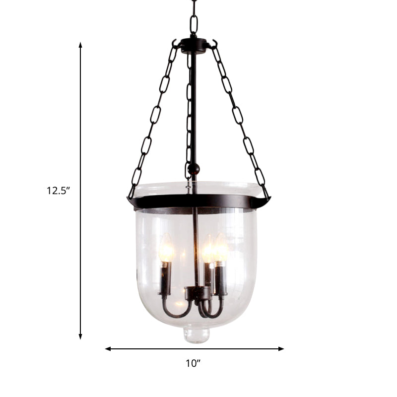 Domed Dining Room Chandelier Pendant Light Industrial Clear Glass 3-Light Black Hanging Fixture with Chain Clearhalo 'Ceiling Lights' 'Chandeliers' 'Glass shade' 'Glass' 'Industrial Chandeliers' 'Industrial' 'Middle Century Chandeliers' 'Pendant Lights' 'Tiffany' Lighting' 142305