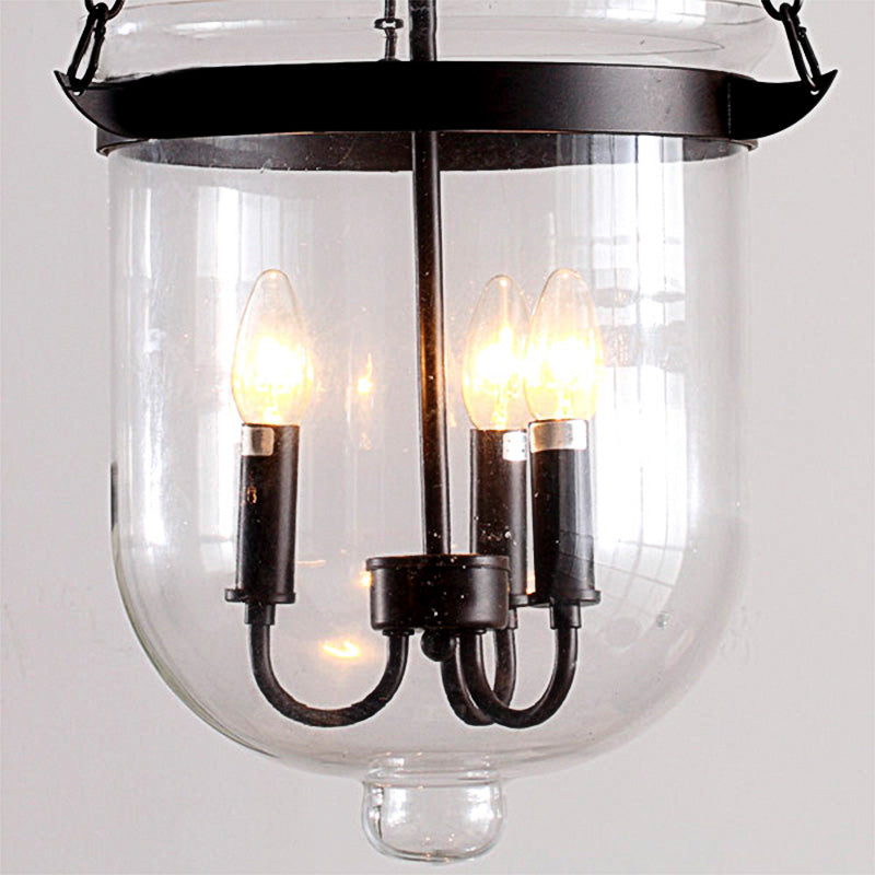Domed Dining Room Chandelier Pendant Light Industrial Clear Glass 3-Light Black Hanging Fixture with Chain Clearhalo 'Ceiling Lights' 'Chandeliers' 'Glass shade' 'Glass' 'Industrial Chandeliers' 'Industrial' 'Middle Century Chandeliers' 'Pendant Lights' 'Tiffany' Lighting' 142306
