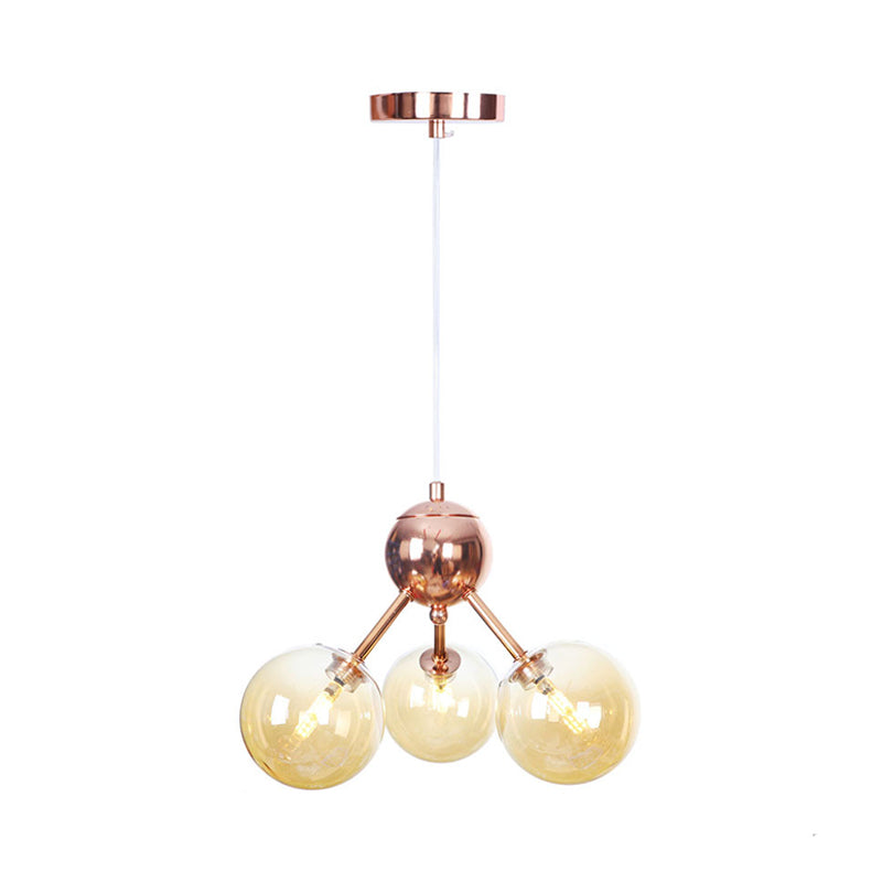 Copper 3/9/12 Lights Ceiling Chandelier Vintage Clear/Amber Glass Orb Shade Hanging Fixture with Branch Design, 13"/27.5"/34" W Clearhalo 'Cast Iron' 'Ceiling Lights' 'Chandeliers' 'Clear' 'Industrial Chandeliers' 'Industrial' 'Metal' 'Middle Century Chandeliers' 'Modern' 'Rustic Chandeliers' 'Tiffany' 'Traditional Chandeliers' Lighting' 1423083