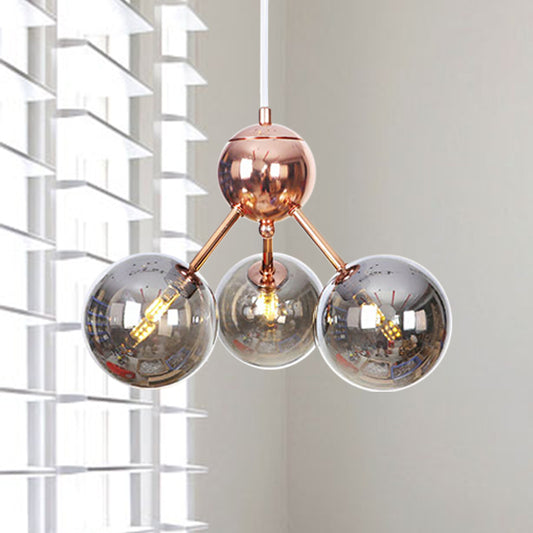 Copper 3/9/12 Lights Ceiling Chandelier Vintage Clear/Amber Glass Orb Shade Hanging Fixture with Branch Design, 13"/27.5"/34" W Clearhalo 'Cast Iron' 'Ceiling Lights' 'Chandeliers' 'Clear' 'Industrial Chandeliers' 'Industrial' 'Metal' 'Middle Century Chandeliers' 'Modern' 'Rustic Chandeliers' 'Tiffany' 'Traditional Chandeliers' Lighting' 1423085