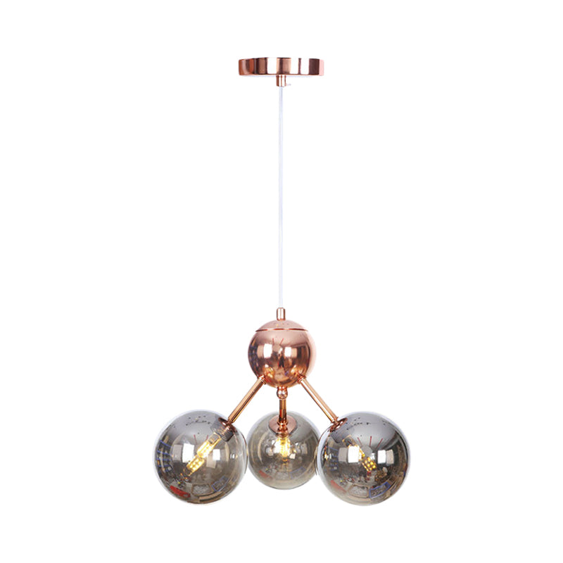 Copper 3/9/12 Lights Ceiling Chandelier Vintage Clear/Amber Glass Orb Shade Hanging Fixture with Branch Design, 13"/27.5"/34" W Clearhalo 'Cast Iron' 'Ceiling Lights' 'Chandeliers' 'Clear' 'Industrial Chandeliers' 'Industrial' 'Metal' 'Middle Century Chandeliers' 'Modern' 'Rustic Chandeliers' 'Tiffany' 'Traditional Chandeliers' Lighting' 1423087