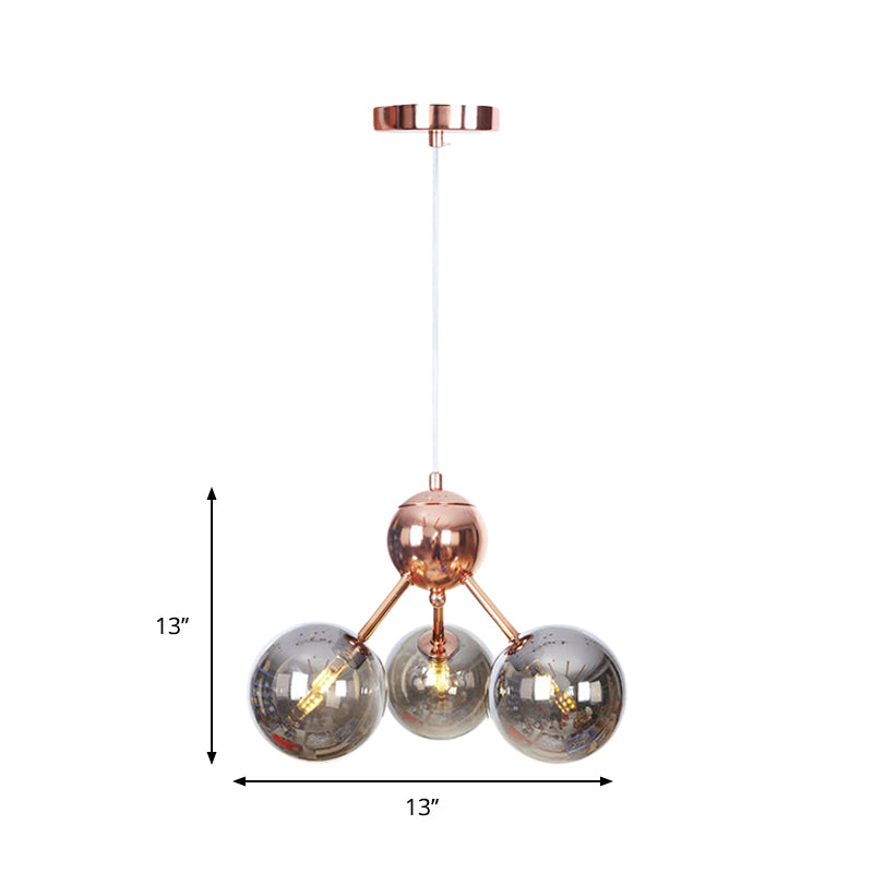 Copper 3/9/12 Lights Ceiling Chandelier Vintage Clear/Amber Glass Orb Shade Hanging Fixture with Branch Design, 13"/27.5"/34" W Clearhalo 'Cast Iron' 'Ceiling Lights' 'Chandeliers' 'Clear' 'Industrial Chandeliers' 'Industrial' 'Metal' 'Middle Century Chandeliers' 'Modern' 'Rustic Chandeliers' 'Tiffany' 'Traditional Chandeliers' Lighting' 1423088
