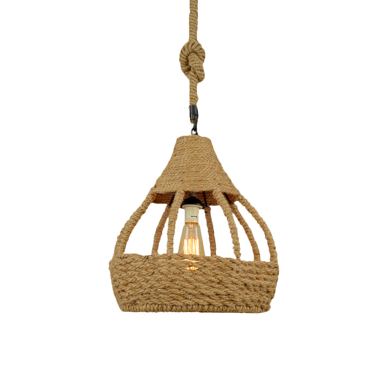 1 Head Pendant Light Fixture with Rope Dome Shade Rustic Country Balcony Suspension Light in Brown Clearhalo 'Art Deco Pendants' 'Cast Iron' 'Ceiling Lights' 'Ceramic' 'Crystal' 'Industrial Pendants' 'Industrial' 'Metal' 'Middle Century Pendants' 'Pendant Lights' 'Pendants' 'Tiffany' Lighting' 142309