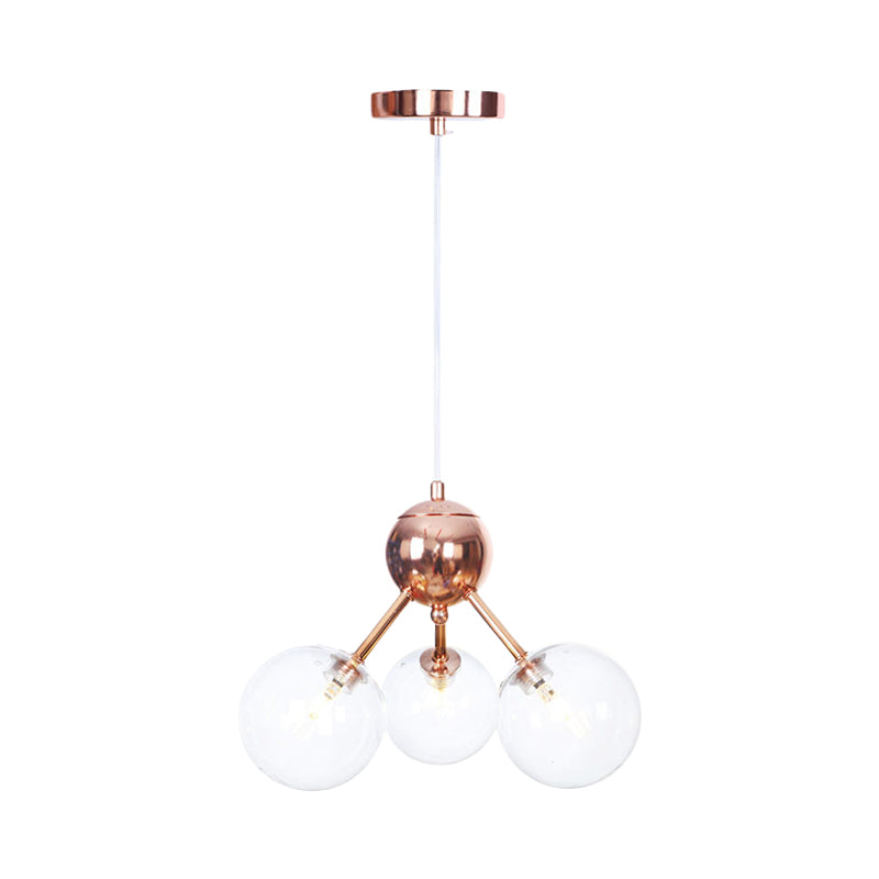 Copper 3/9/12 Lights Ceiling Chandelier Vintage Clear/Amber Glass Orb Shade Hanging Fixture with Branch Design, 13"/27.5"/34" W Clearhalo 'Cast Iron' 'Ceiling Lights' 'Chandeliers' 'Clear' 'Industrial Chandeliers' 'Industrial' 'Metal' 'Middle Century Chandeliers' 'Modern' 'Rustic Chandeliers' 'Tiffany' 'Traditional Chandeliers' Lighting' 1423091