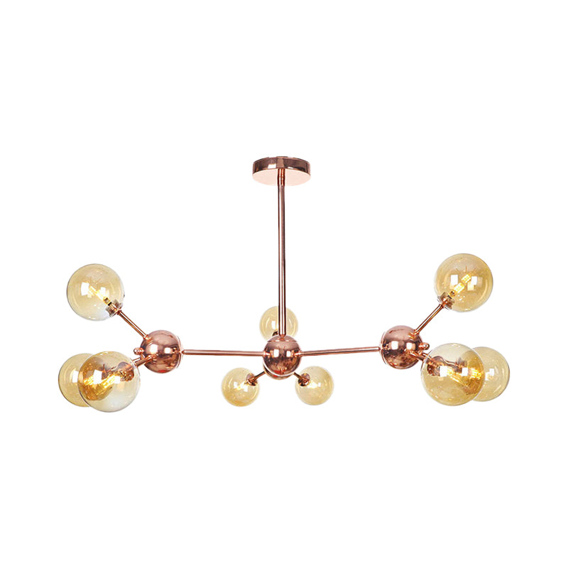 Copper 3/9/12 Lights Ceiling Chandelier Vintage Clear/Amber Glass Orb Shade Hanging Fixture with Branch Design, 13"/27.5"/34" W Clearhalo 'Cast Iron' 'Ceiling Lights' 'Chandeliers' 'Clear' 'Industrial Chandeliers' 'Industrial' 'Metal' 'Middle Century Chandeliers' 'Modern' 'Rustic Chandeliers' 'Tiffany' 'Traditional Chandeliers' Lighting' 1423095
