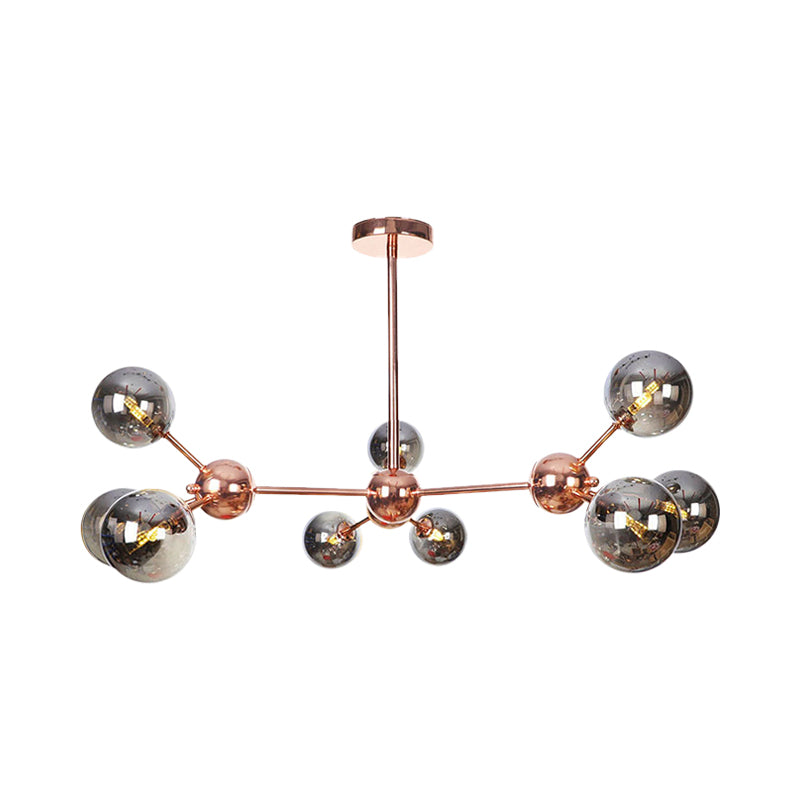 Copper 3/9/12 Lights Ceiling Chandelier Vintage Clear/Amber Glass Orb Shade Hanging Fixture with Branch Design, 13"/27.5"/34" W Clearhalo 'Cast Iron' 'Ceiling Lights' 'Chandeliers' 'Clear' 'Industrial Chandeliers' 'Industrial' 'Metal' 'Middle Century Chandeliers' 'Modern' 'Rustic Chandeliers' 'Tiffany' 'Traditional Chandeliers' Lighting' 1423099