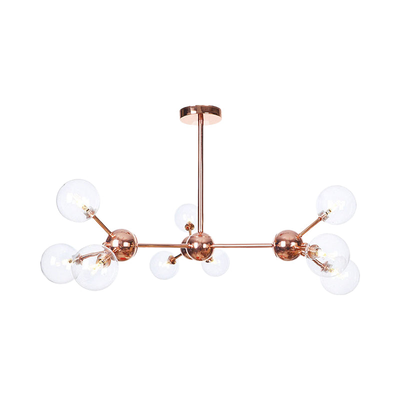 Copper 3/9/12 Lights Ceiling Chandelier Vintage Clear/Amber Glass Orb Shade Hanging Fixture with Branch Design, 13"/27.5"/34" W Clearhalo 'Cast Iron' 'Ceiling Lights' 'Chandeliers' 'Clear' 'Industrial Chandeliers' 'Industrial' 'Metal' 'Middle Century Chandeliers' 'Modern' 'Rustic Chandeliers' 'Tiffany' 'Traditional Chandeliers' Lighting' 1423103