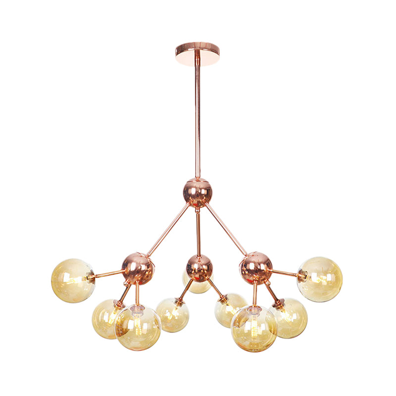 Copper 3/9/12 Lights Ceiling Chandelier Vintage Clear/Amber Glass Orb Shade Hanging Fixture with Branch Design, 13"/27.5"/34" W Clearhalo 'Cast Iron' 'Ceiling Lights' 'Chandeliers' 'Clear' 'Industrial Chandeliers' 'Industrial' 'Metal' 'Middle Century Chandeliers' 'Modern' 'Rustic Chandeliers' 'Tiffany' 'Traditional Chandeliers' Lighting' 1423107
