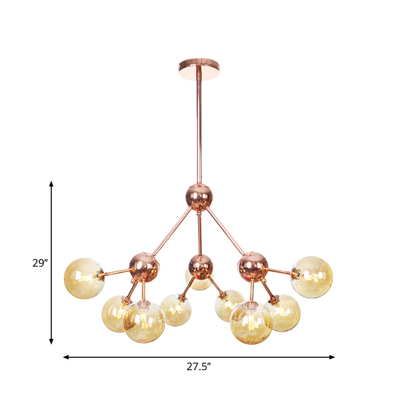 Copper 3/9/12 Lights Ceiling Chandelier Vintage Clear/Amber Glass Orb Shade Hanging Fixture with Branch Design, 13"/27.5"/34" W Clearhalo 'Cast Iron' 'Ceiling Lights' 'Chandeliers' 'Clear' 'Industrial Chandeliers' 'Industrial' 'Metal' 'Middle Century Chandeliers' 'Modern' 'Rustic Chandeliers' 'Tiffany' 'Traditional Chandeliers' Lighting' 1423108