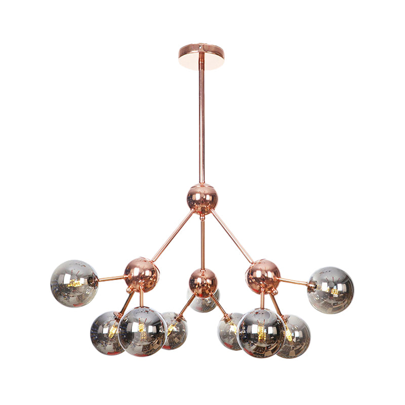 Copper 3/9/12 Lights Ceiling Chandelier Vintage Clear/Amber Glass Orb Shade Hanging Fixture with Branch Design, 13"/27.5"/34" W Clearhalo 'Cast Iron' 'Ceiling Lights' 'Chandeliers' 'Clear' 'Industrial Chandeliers' 'Industrial' 'Metal' 'Middle Century Chandeliers' 'Modern' 'Rustic Chandeliers' 'Tiffany' 'Traditional Chandeliers' Lighting' 1423112