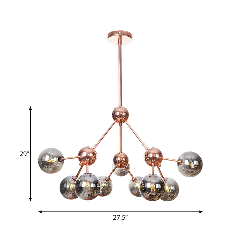 Copper 3/9/12 Lights Ceiling Chandelier Vintage Clear/Amber Glass Orb Shade Hanging Fixture with Branch Design, 13"/27.5"/34" W Clearhalo 'Cast Iron' 'Ceiling Lights' 'Chandeliers' 'Clear' 'Industrial Chandeliers' 'Industrial' 'Metal' 'Middle Century Chandeliers' 'Modern' 'Rustic Chandeliers' 'Tiffany' 'Traditional Chandeliers' Lighting' 1423113