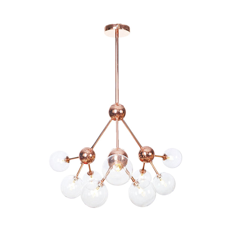 Copper 3/9/12 Lights Ceiling Chandelier Vintage Clear/Amber Glass Orb Shade Hanging Fixture with Branch Design, 13"/27.5"/34" W Clearhalo 'Cast Iron' 'Ceiling Lights' 'Chandeliers' 'Clear' 'Industrial Chandeliers' 'Industrial' 'Metal' 'Middle Century Chandeliers' 'Modern' 'Rustic Chandeliers' 'Tiffany' 'Traditional Chandeliers' Lighting' 1423116