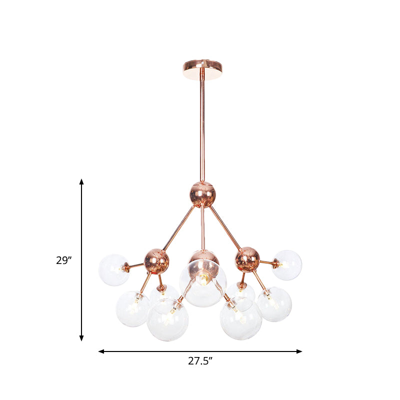 Copper 3/9/12 Lights Ceiling Chandelier Vintage Clear/Amber Glass Orb Shade Hanging Fixture with Branch Design, 13"/27.5"/34" W Clearhalo 'Cast Iron' 'Ceiling Lights' 'Chandeliers' 'Clear' 'Industrial Chandeliers' 'Industrial' 'Metal' 'Middle Century Chandeliers' 'Modern' 'Rustic Chandeliers' 'Tiffany' 'Traditional Chandeliers' Lighting' 1423117