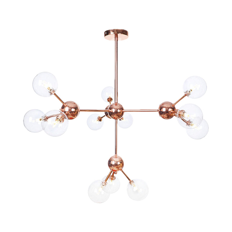 Copper 3/9/12 Lights Ceiling Chandelier Vintage Clear/Amber Glass Orb Shade Hanging Fixture with Branch Design, 13"/27.5"/34" W Clearhalo 'Cast Iron' 'Ceiling Lights' 'Chandeliers' 'Clear' 'Industrial Chandeliers' 'Industrial' 'Metal' 'Middle Century Chandeliers' 'Modern' 'Rustic Chandeliers' 'Tiffany' 'Traditional Chandeliers' Lighting' 1423128