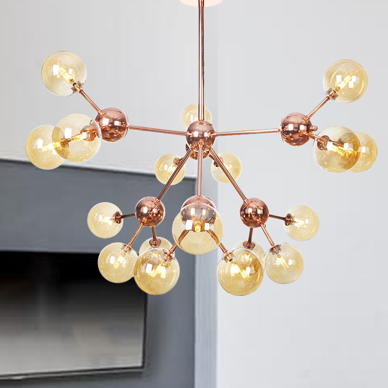 Copper 3/9/12 Lights Ceiling Chandelier Vintage Clear/Amber Glass Orb Shade Hanging Fixture with Branch Design, 13"/27.5"/34" W Clearhalo 'Cast Iron' 'Ceiling Lights' 'Chandeliers' 'Clear' 'Industrial Chandeliers' 'Industrial' 'Metal' 'Middle Century Chandeliers' 'Modern' 'Rustic Chandeliers' 'Tiffany' 'Traditional Chandeliers' Lighting' 1423130