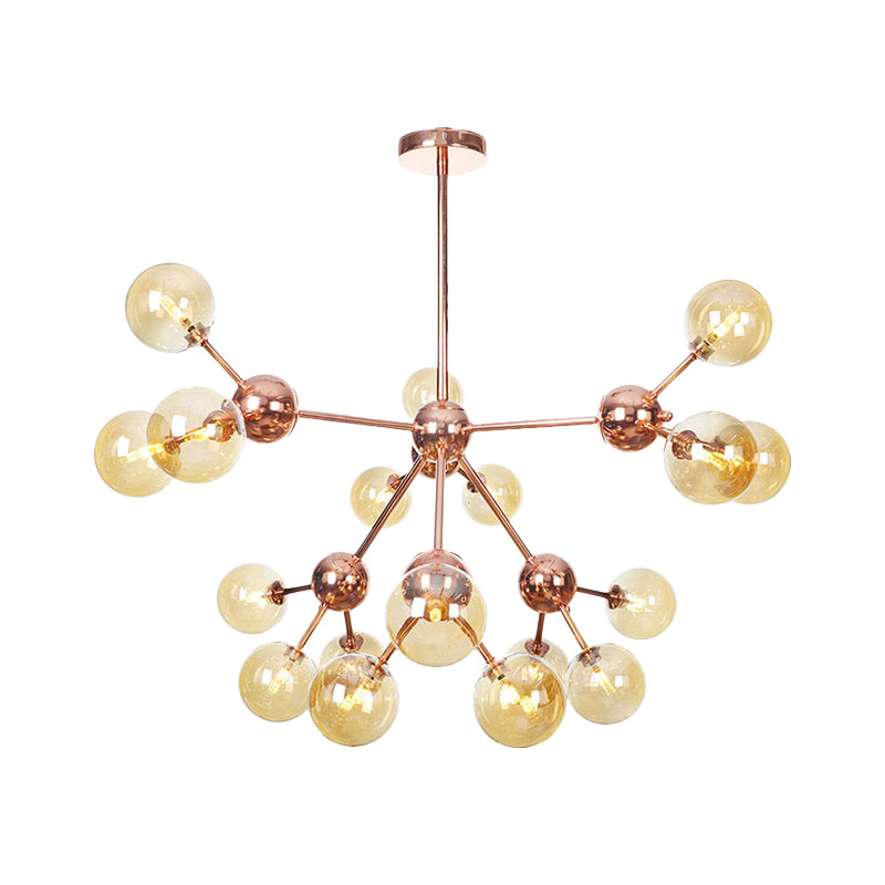 Copper 3/9/12 Lights Ceiling Chandelier Vintage Clear/Amber Glass Orb Shade Hanging Fixture with Branch Design, 13"/27.5"/34" W Clearhalo 'Cast Iron' 'Ceiling Lights' 'Chandeliers' 'Clear' 'Industrial Chandeliers' 'Industrial' 'Metal' 'Middle Century Chandeliers' 'Modern' 'Rustic Chandeliers' 'Tiffany' 'Traditional Chandeliers' Lighting' 1423132