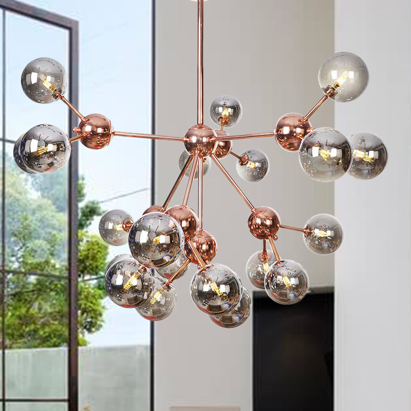 Copper 3/9/12 Lights Ceiling Chandelier Vintage Clear/Amber Glass Orb Shade Hanging Fixture with Branch Design, 13"/27.5"/34" W Clearhalo 'Cast Iron' 'Ceiling Lights' 'Chandeliers' 'Clear' 'Industrial Chandeliers' 'Industrial' 'Metal' 'Middle Century Chandeliers' 'Modern' 'Rustic Chandeliers' 'Tiffany' 'Traditional Chandeliers' Lighting' 1423134