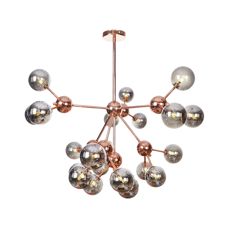 Copper 3/9/12 Lights Ceiling Chandelier Vintage Clear/Amber Glass Orb Shade Hanging Fixture with Branch Design, 13"/27.5"/34" W Clearhalo 'Cast Iron' 'Ceiling Lights' 'Chandeliers' 'Clear' 'Industrial Chandeliers' 'Industrial' 'Metal' 'Middle Century Chandeliers' 'Modern' 'Rustic Chandeliers' 'Tiffany' 'Traditional Chandeliers' Lighting' 1423136