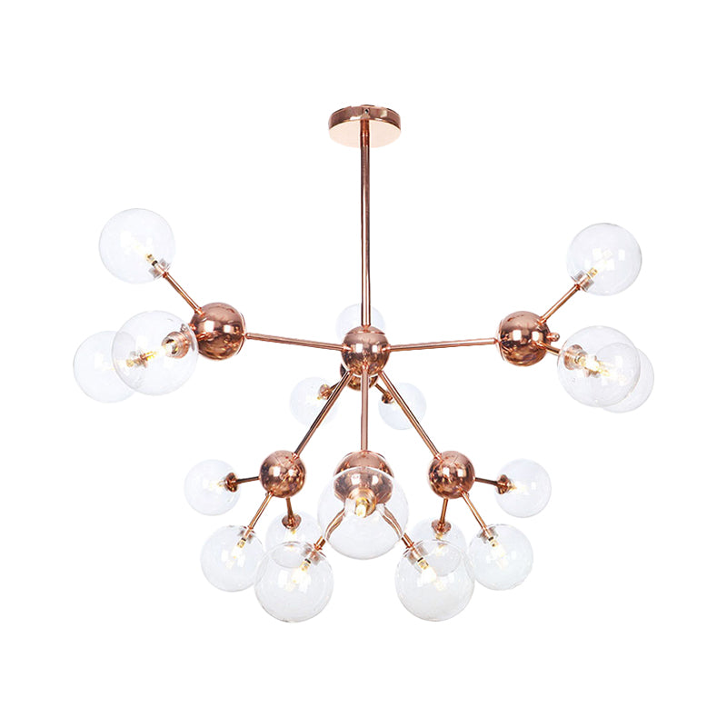Copper 3/9/12 Lights Ceiling Chandelier Vintage Clear/Amber Glass Orb Shade Hanging Fixture with Branch Design, 13"/27.5"/34" W Clearhalo 'Cast Iron' 'Ceiling Lights' 'Chandeliers' 'Clear' 'Industrial Chandeliers' 'Industrial' 'Metal' 'Middle Century Chandeliers' 'Modern' 'Rustic Chandeliers' 'Tiffany' 'Traditional Chandeliers' Lighting' 1423140