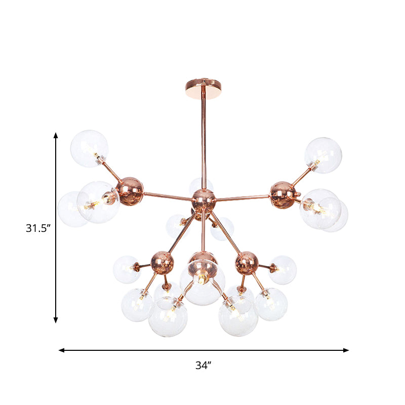 Copper 3/9/12 Lights Ceiling Chandelier Vintage Clear/Amber Glass Orb Shade Hanging Fixture with Branch Design, 13"/27.5"/34" W Clearhalo 'Cast Iron' 'Ceiling Lights' 'Chandeliers' 'Clear' 'Industrial Chandeliers' 'Industrial' 'Metal' 'Middle Century Chandeliers' 'Modern' 'Rustic Chandeliers' 'Tiffany' 'Traditional Chandeliers' Lighting' 1423141