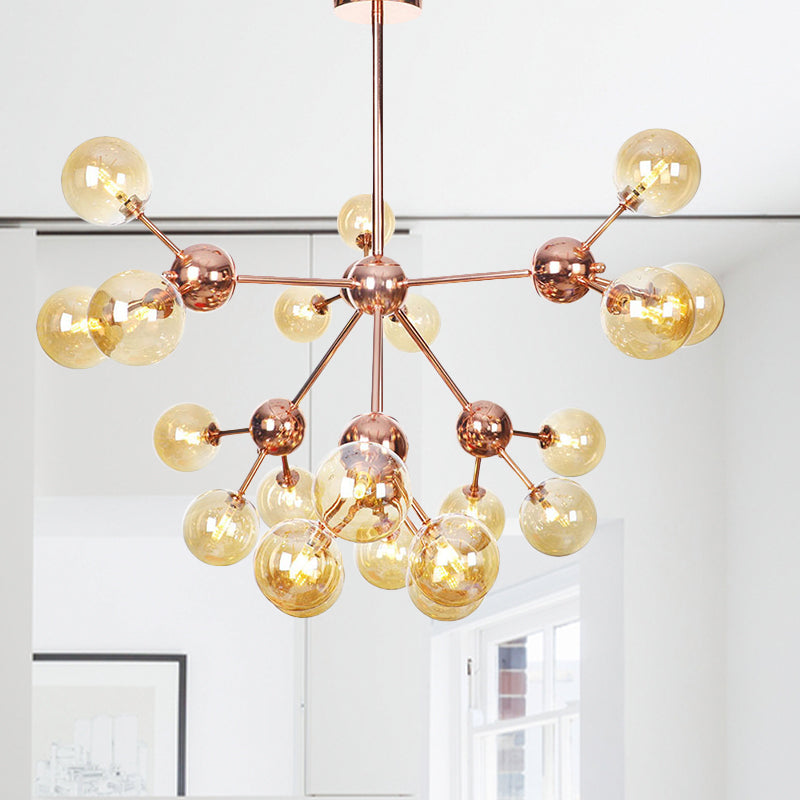 Copper 3/9/12 Lights Ceiling Chandelier Vintage Clear/Amber Glass Orb Shade Hanging Fixture with Branch Design, 13"/27.5"/34" W Clearhalo 'Cast Iron' 'Ceiling Lights' 'Chandeliers' 'Clear' 'Industrial Chandeliers' 'Industrial' 'Metal' 'Middle Century Chandeliers' 'Modern' 'Rustic Chandeliers' 'Tiffany' 'Traditional Chandeliers' Lighting' 1423142