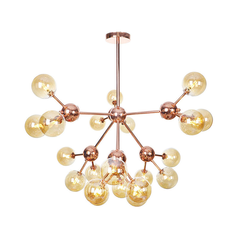 Copper 3/9/12 Lights Ceiling Chandelier Vintage Clear/Amber Glass Orb Shade Hanging Fixture with Branch Design, 13"/27.5"/34" W Clearhalo 'Cast Iron' 'Ceiling Lights' 'Chandeliers' 'Clear' 'Industrial Chandeliers' 'Industrial' 'Metal' 'Middle Century Chandeliers' 'Modern' 'Rustic Chandeliers' 'Tiffany' 'Traditional Chandeliers' Lighting' 1423144