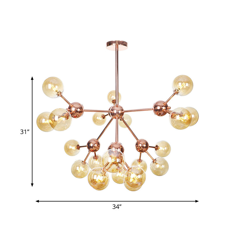 Copper 3/9/12 Lights Ceiling Chandelier Vintage Clear/Amber Glass Orb Shade Hanging Fixture with Branch Design, 13"/27.5"/34" W Clearhalo 'Cast Iron' 'Ceiling Lights' 'Chandeliers' 'Clear' 'Industrial Chandeliers' 'Industrial' 'Metal' 'Middle Century Chandeliers' 'Modern' 'Rustic Chandeliers' 'Tiffany' 'Traditional Chandeliers' Lighting' 1423145