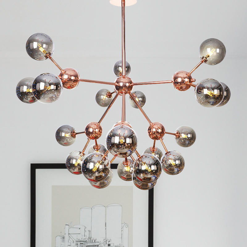 Copper 3/9/12 Lights Ceiling Chandelier Vintage Clear/Amber Glass Orb Shade Hanging Fixture with Branch Design, 13"/27.5"/34" W Clearhalo 'Cast Iron' 'Ceiling Lights' 'Chandeliers' 'Clear' 'Industrial Chandeliers' 'Industrial' 'Metal' 'Middle Century Chandeliers' 'Modern' 'Rustic Chandeliers' 'Tiffany' 'Traditional Chandeliers' Lighting' 1423146