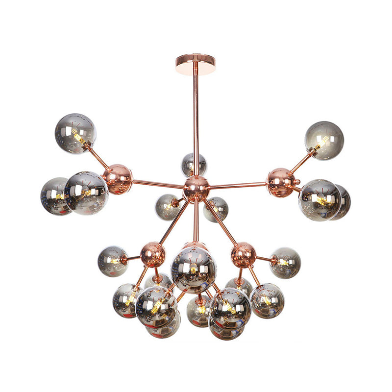 Copper 3/9/12 Lights Ceiling Chandelier Vintage Clear/Amber Glass Orb Shade Hanging Fixture with Branch Design, 13"/27.5"/34" W Clearhalo 'Cast Iron' 'Ceiling Lights' 'Chandeliers' 'Clear' 'Industrial Chandeliers' 'Industrial' 'Metal' 'Middle Century Chandeliers' 'Modern' 'Rustic Chandeliers' 'Tiffany' 'Traditional Chandeliers' Lighting' 1423148