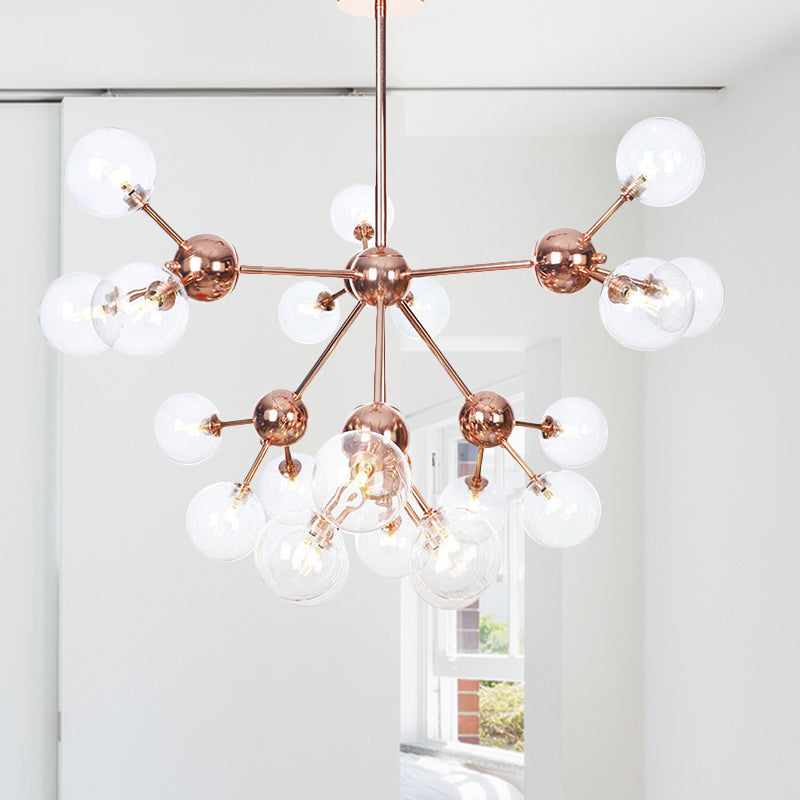 Copper 3/9/12 Lights Ceiling Chandelier Vintage Clear/Amber Glass Orb Shade Hanging Fixture with Branch Design, 13"/27.5"/34" W 21 Clear 34" Clearhalo 'Cast Iron' 'Ceiling Lights' 'Chandeliers' 'Clear' 'Industrial Chandeliers' 'Industrial' 'Metal' 'Middle Century Chandeliers' 'Modern' 'Rustic Chandeliers' 'Tiffany' 'Traditional Chandeliers' Lighting' 1423150