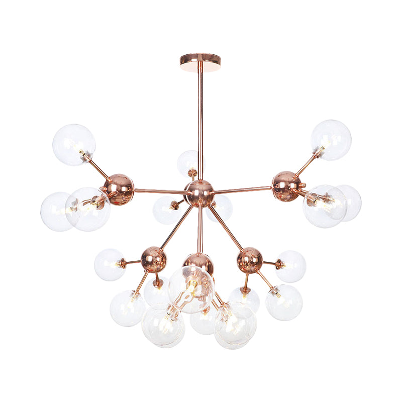 Copper 3/9/12 Lights Ceiling Chandelier Vintage Clear/Amber Glass Orb Shade Hanging Fixture with Branch Design, 13"/27.5"/34" W Clearhalo 'Cast Iron' 'Ceiling Lights' 'Chandeliers' 'Clear' 'Industrial Chandeliers' 'Industrial' 'Metal' 'Middle Century Chandeliers' 'Modern' 'Rustic Chandeliers' 'Tiffany' 'Traditional Chandeliers' Lighting' 1423152