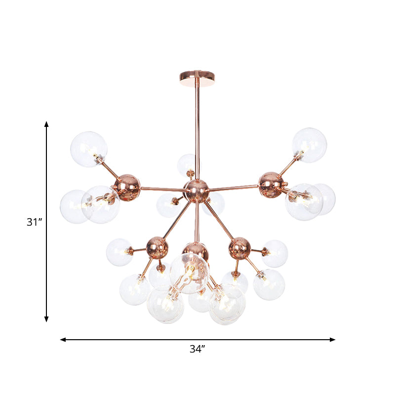 Copper 3/9/12 Lights Ceiling Chandelier Vintage Clear/Amber Glass Orb Shade Hanging Fixture with Branch Design, 13"/27.5"/34" W Clearhalo 'Cast Iron' 'Ceiling Lights' 'Chandeliers' 'Clear' 'Industrial Chandeliers' 'Industrial' 'Metal' 'Middle Century Chandeliers' 'Modern' 'Rustic Chandeliers' 'Tiffany' 'Traditional Chandeliers' Lighting' 1423153