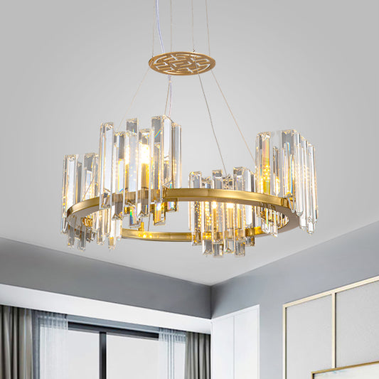 Gold 4/6 Bulbs Ceiling Lamp Modern Clear Crystal Cubic Shade Annular Chandelier Light Fixture 4 Clear Clearhalo 'Ceiling Lights' 'Chandeliers' 'Clear' 'Industrial' 'Modern Chandeliers' 'Modern' 'Tiffany' 'Traditional Chandeliers' Lighting' 1423255