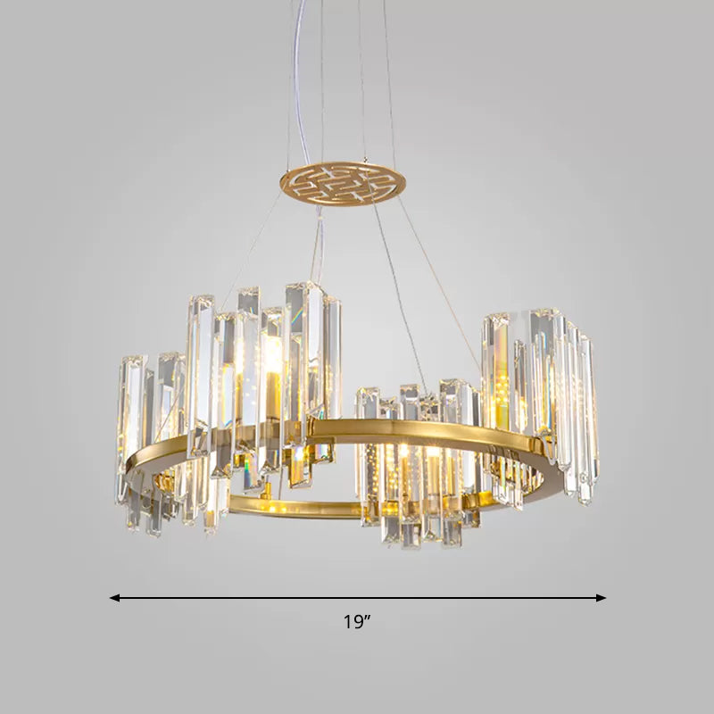 Gold 4/6 Bulbs Ceiling Lamp Modern Clear Crystal Cubic Shade Annular Chandelier Light Fixture Clearhalo 'Ceiling Lights' 'Chandeliers' 'Clear' 'Industrial' 'Modern Chandeliers' 'Modern' 'Tiffany' 'Traditional Chandeliers' Lighting' 1423259