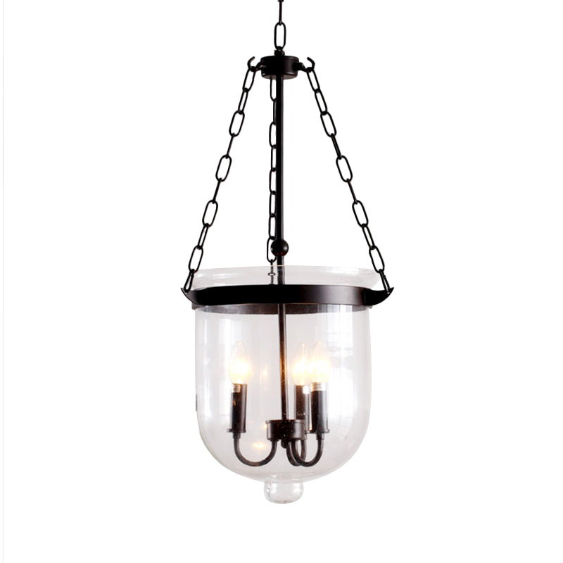 3-Light Suspension Chandelier Pendant Light with Urn Shade Clear Glass Industrial Dining Room Ceiling Lamp in Black Clearhalo 'Ceiling Lights' 'Chandeliers' 'Glass shade' 'Glass' 'Industrial Chandeliers' 'Industrial' 'Middle Century Chandeliers' 'Pendant Lights' 'Tiffany' Lighting' 142337
