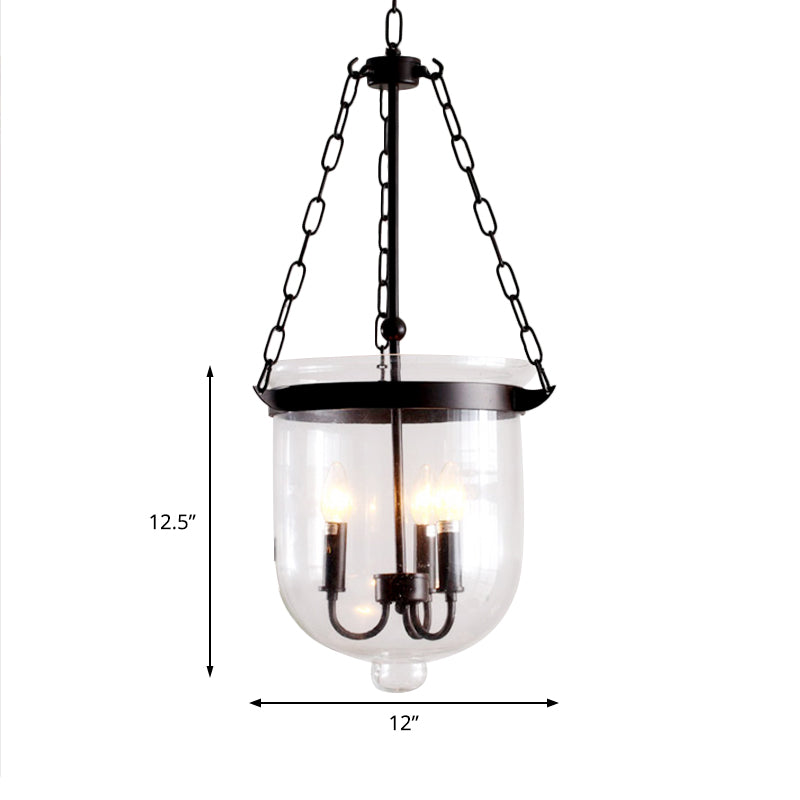 3-Light Suspension Chandelier Pendant Light with Urn Shade Clear Glass Industrial Dining Room Ceiling Lamp in Black Clearhalo 'Ceiling Lights' 'Chandeliers' 'Glass shade' 'Glass' 'Industrial Chandeliers' 'Industrial' 'Middle Century Chandeliers' 'Pendant Lights' 'Tiffany' Lighting' 142338