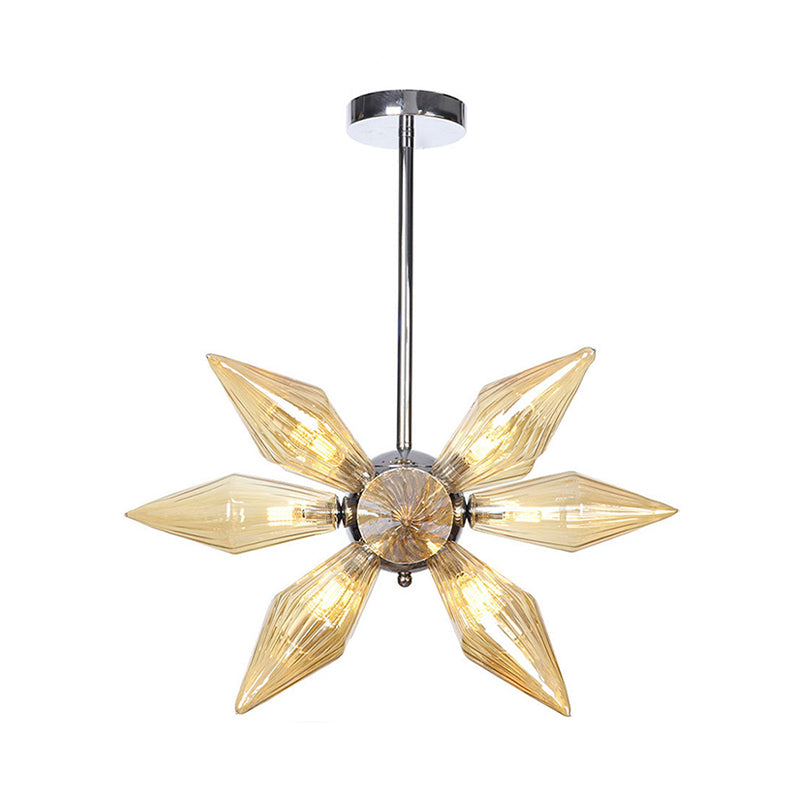 Diamond Clear/Amber Glass Chandelier Industrial 9/12/15 Heads Kitchen Pendant Lighting Fixture in Chrome/Gold Clearhalo 'Ceiling Lights' 'Chandeliers' 'Close To Ceiling Lights' 'Glass shade' 'Glass' 'Industrial Chandeliers' 'Industrial' 'Middle Century Chandeliers' 'Tiffany' Lighting' 1423407