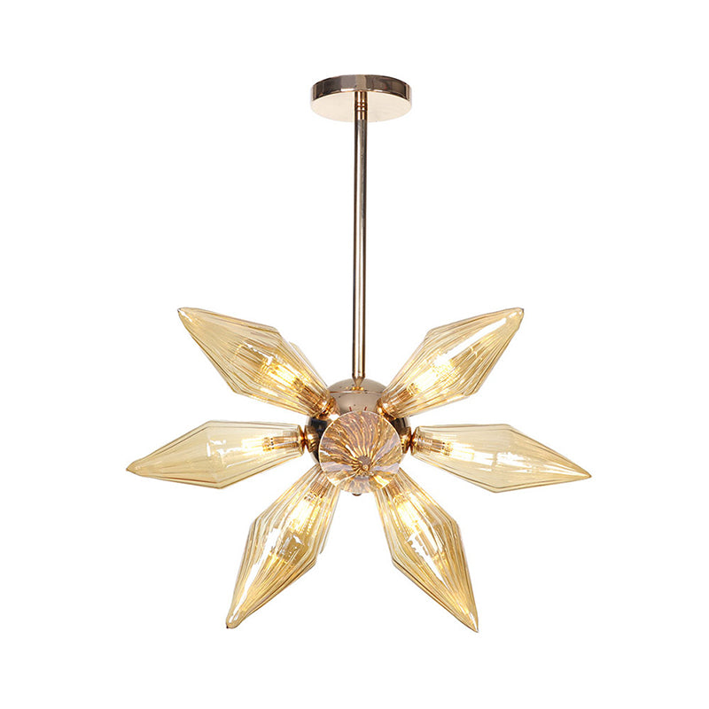 Diamond Clear/Amber Glass Chandelier Industrial 9/12/15 Heads Kitchen Pendant Lighting Fixture in Chrome/Gold Clearhalo 'Ceiling Lights' 'Chandeliers' 'Close To Ceiling Lights' 'Glass shade' 'Glass' 'Industrial Chandeliers' 'Industrial' 'Middle Century Chandeliers' 'Tiffany' Lighting' 1423420
