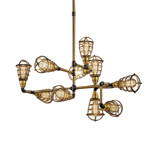 Multi Light Caged Chandelier Lighting with Bulb Shaped Vintage Loft Brushed Brass Metallic Mini Pendant Lamp Clearhalo 'Cast Iron' 'Ceiling Lights' 'Chandeliers' 'Industrial Chandeliers' 'Industrial' 'Metal' 'Middle Century Chandeliers' 'Rustic Chandeliers' 'Tiffany' Lighting' 142342