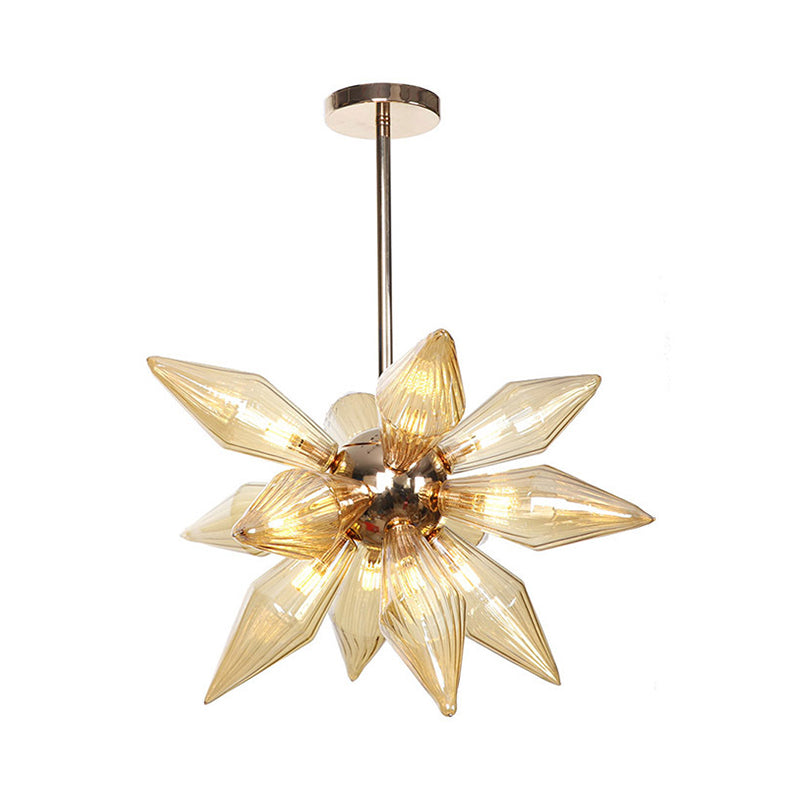 Diamond Clear/Amber Glass Chandelier Industrial 9/12/15 Heads Kitchen Pendant Lighting Fixture in Chrome/Gold Clearhalo 'Ceiling Lights' 'Chandeliers' 'Close To Ceiling Lights' 'Glass shade' 'Glass' 'Industrial Chandeliers' 'Industrial' 'Middle Century Chandeliers' 'Tiffany' Lighting' 1423440